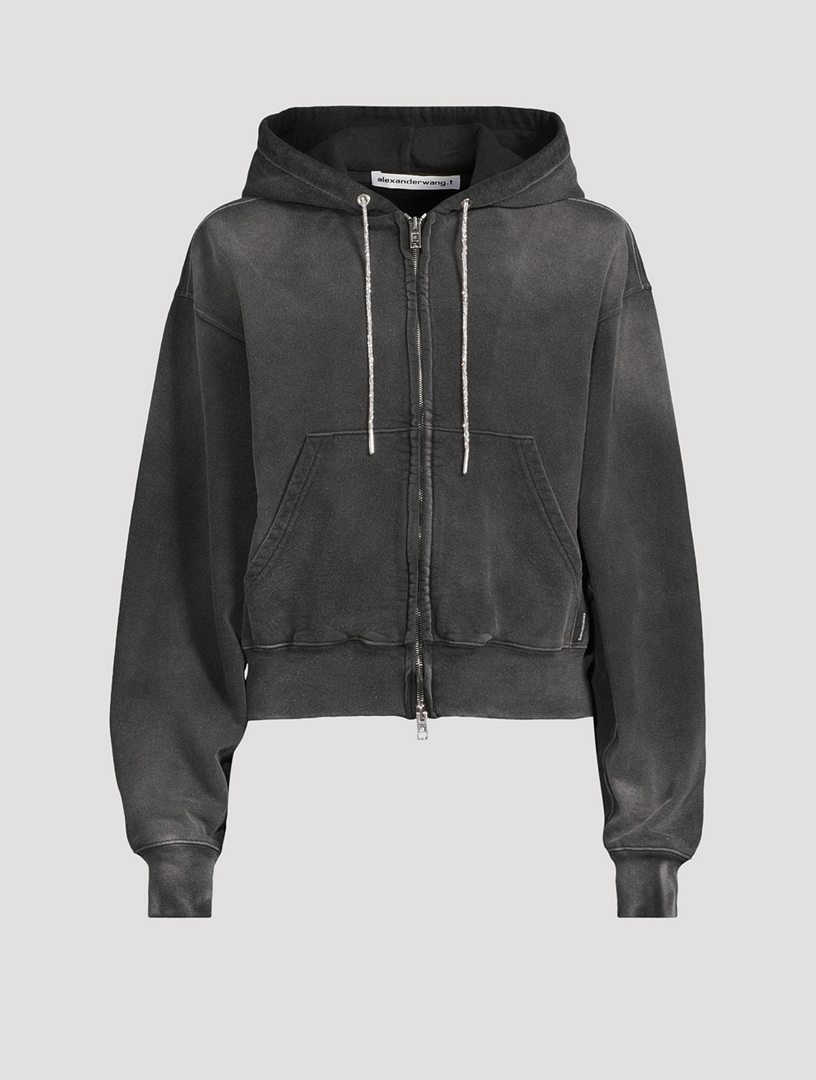 ALEXANDERWANG.T Zip-Front Hoodie With Crystal Drawstring | Holt
