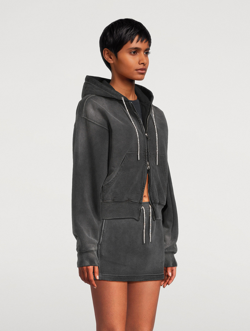 ALEXANDERWANG.T Zip-Front Hoodie With Crystal Drawstring | Holt