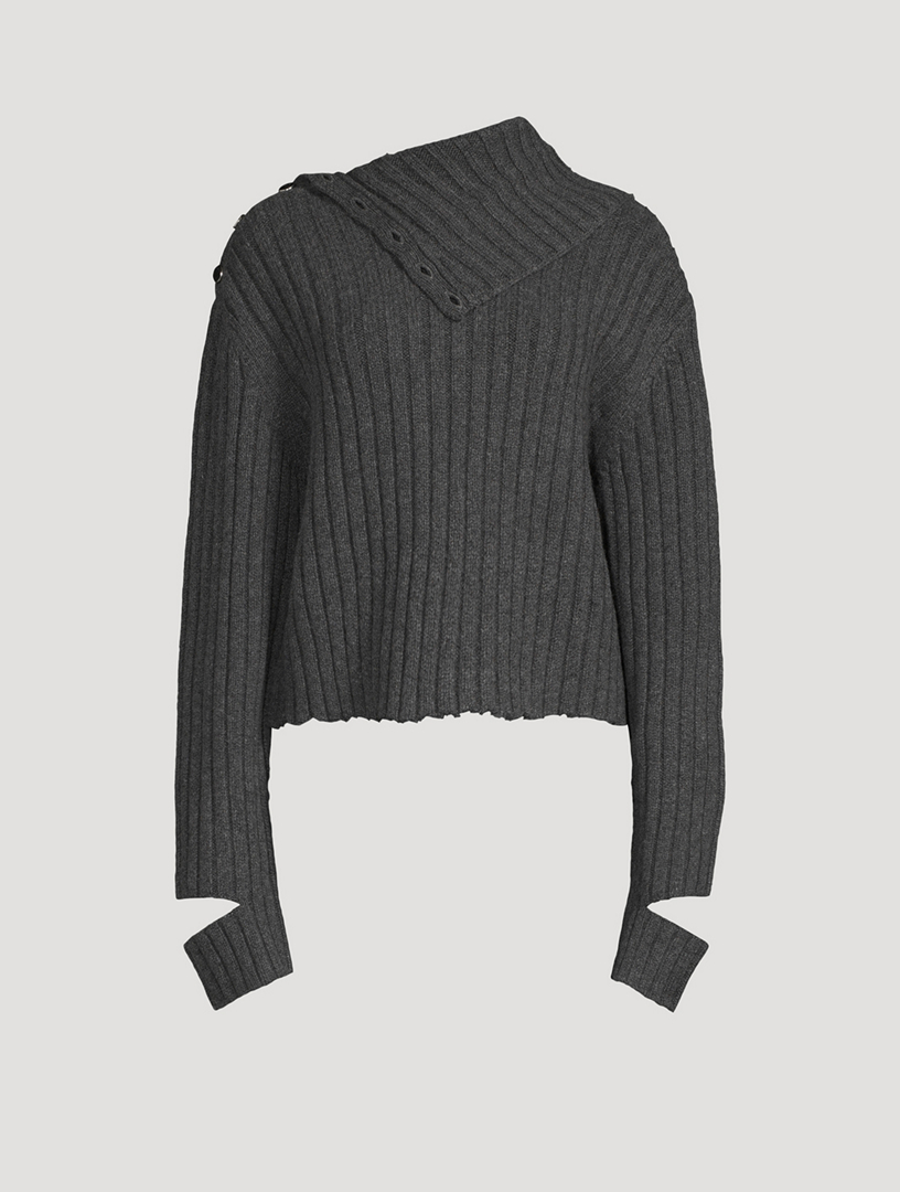 Distressed Rib-Knit Turtleneck