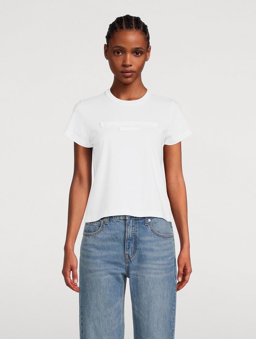 Tシャツ・カットソー Alexander Wang Shrunken Logo T-Shirt PUFF LOGO SHRUNKEN TEE IN COTTON JERSEY in WHITE