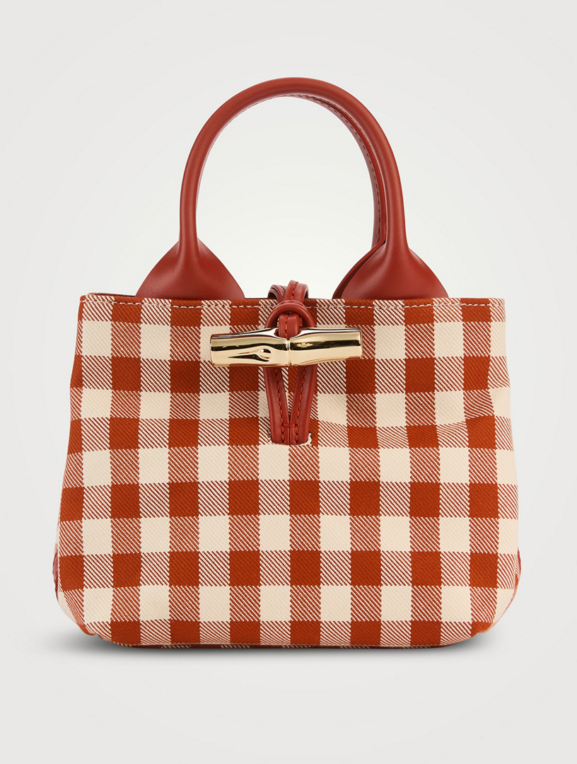 ★関税込み★ Longchamp XS Le Roseau Bag LONGCHAMP XS Le Roseau Canvas Top Handle Bag In Gingham