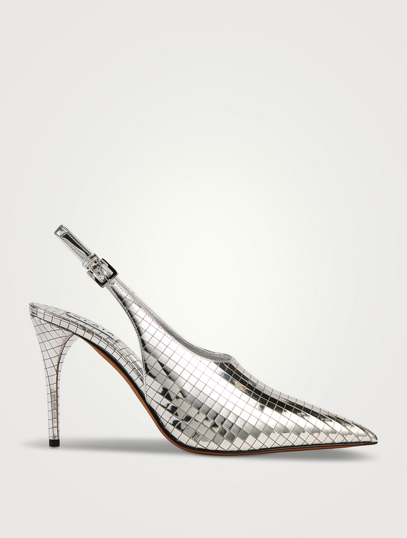 Art Deco Mirrored Leather Slingback Pumps