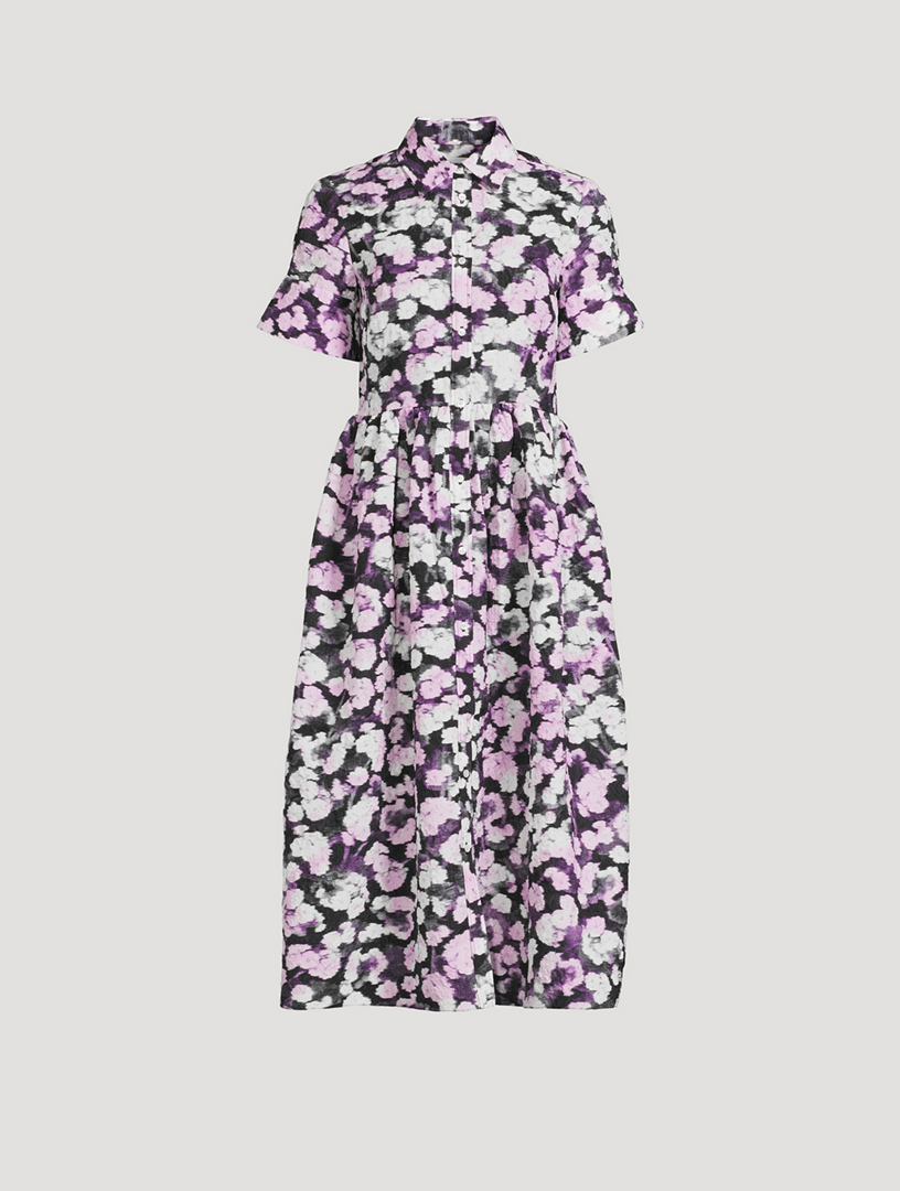 Short-Sleeve Midi Shirt Dress Floral Print