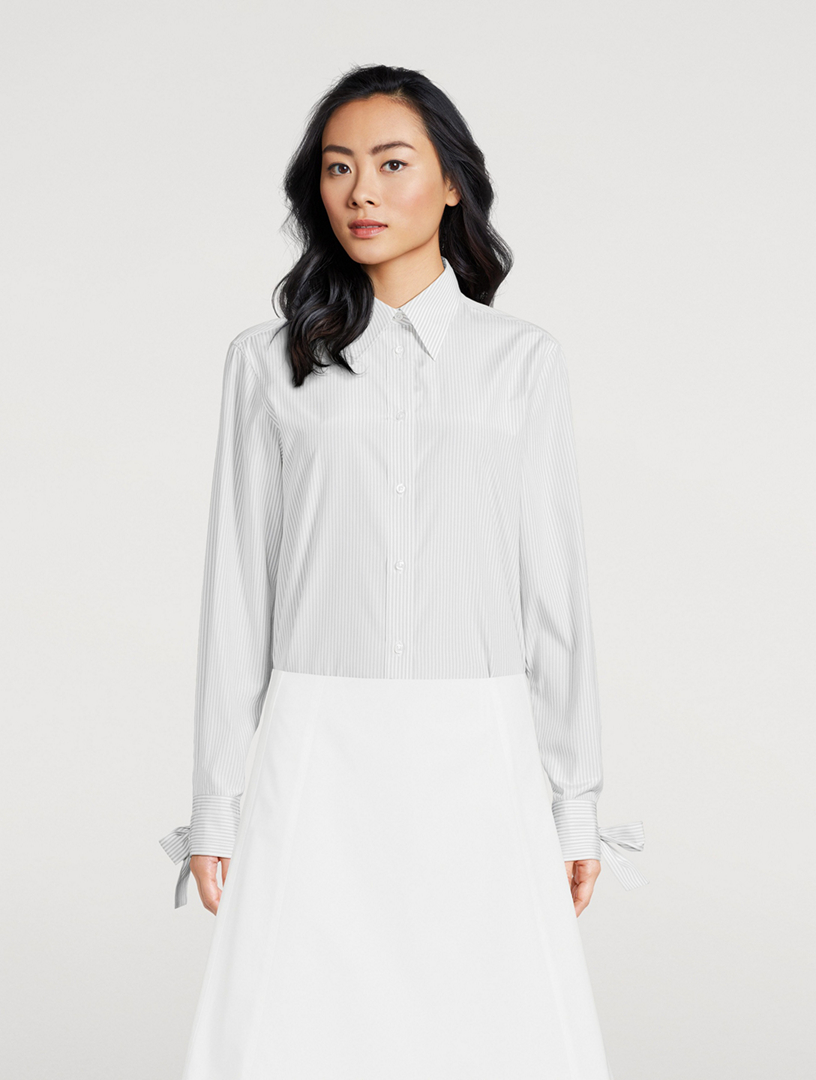 Tie-Cuff Shirt Stripe Print