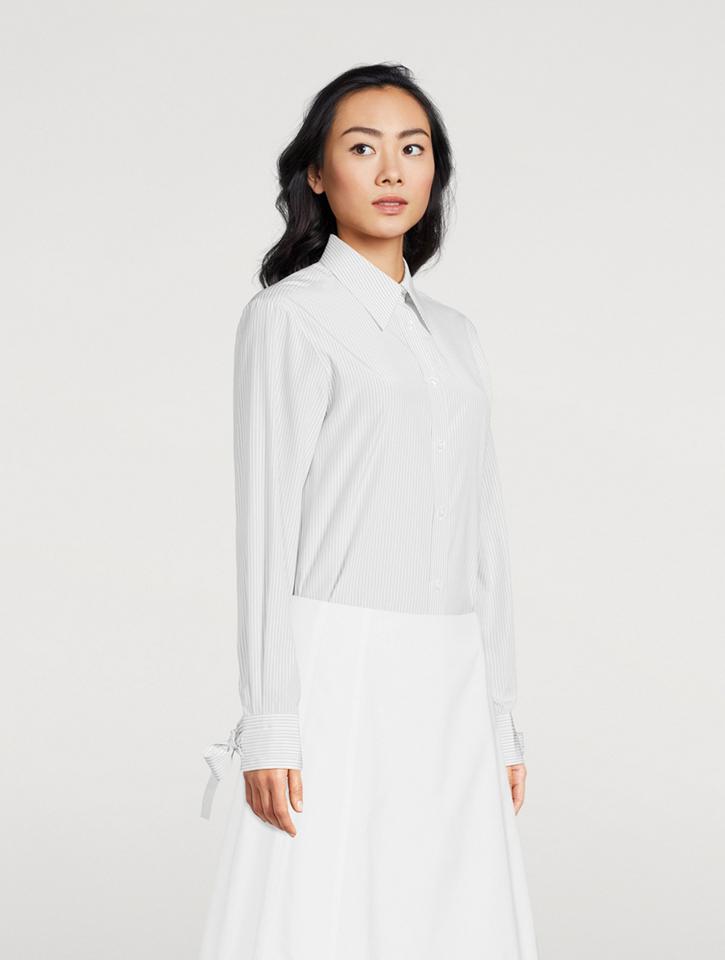 Tie-Cuff Shirt Stripe Print