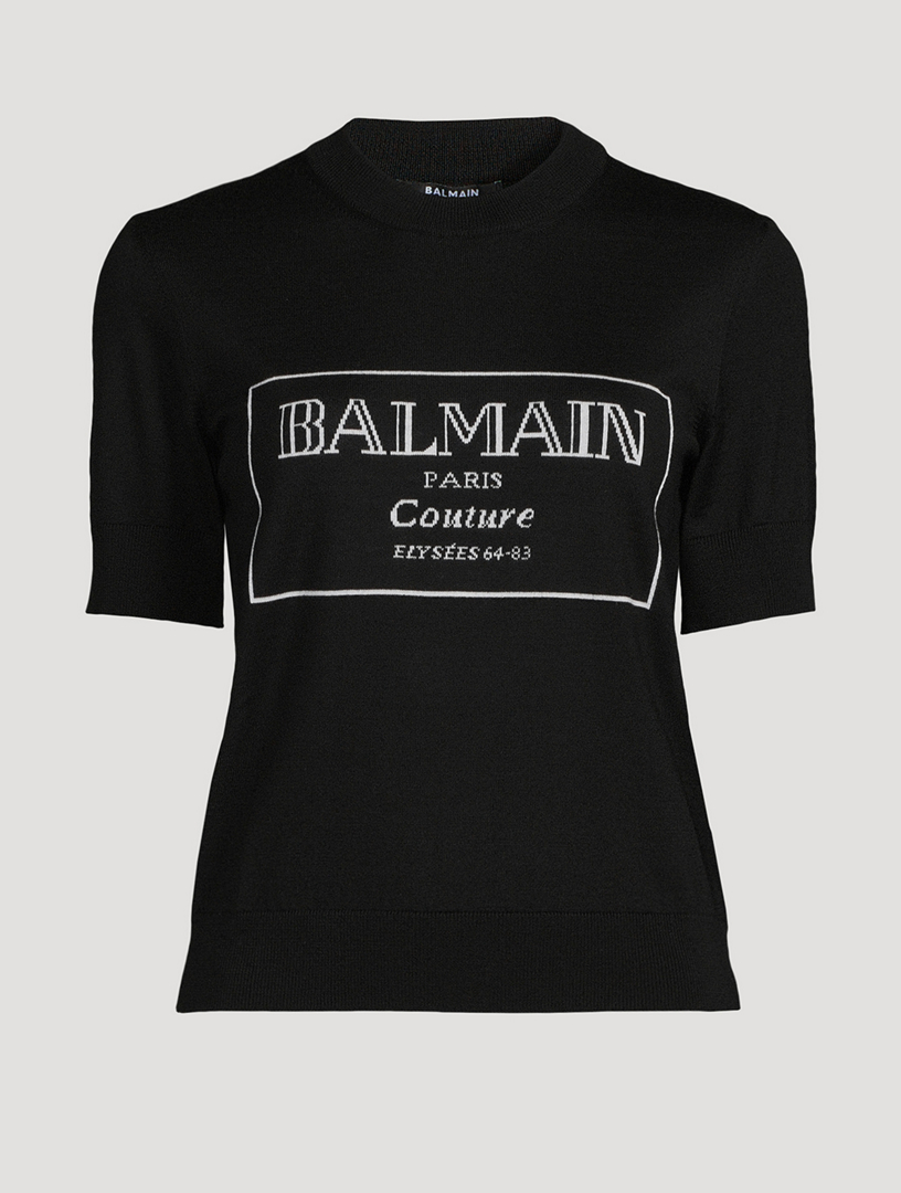 Logo Jacquard Short-Sleeve Wool Sweater