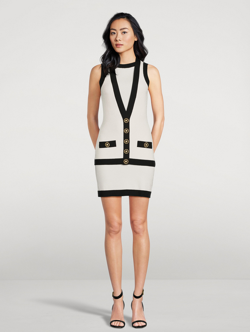 【関税&送料込】Balmain White Knit Dress With Double Straps Two-tone knit dress with faux waistcoat design - Women | BALMAIN
