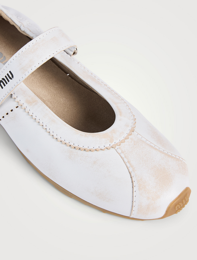 MIU MIU Leather Mary Jane Ballerinas | Holt Renfrew