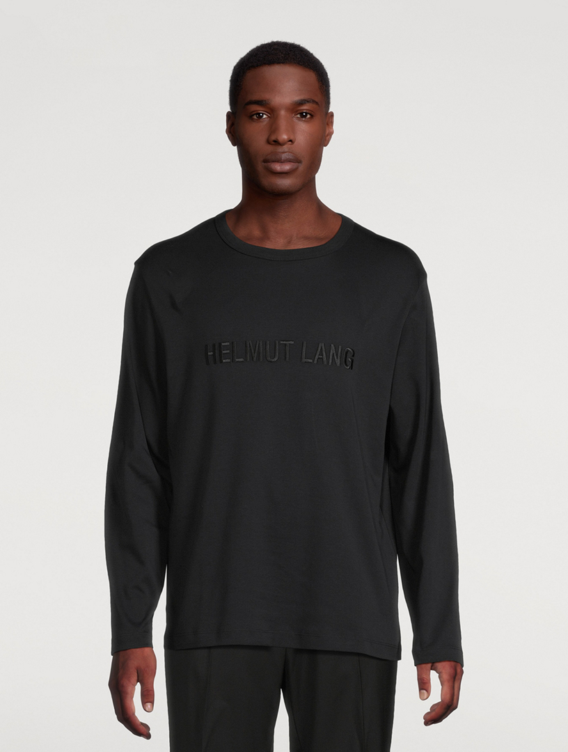 m*u様 helmut lang long Tshirt Helmut Lang Men's Warped Logo White Long Sleeve T-Shirt