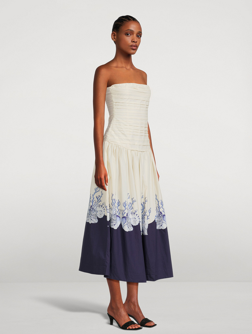 Carolina K ★ Malla Strapless Drop-Waist Midi Dress Carolina K Malla Strapless Drop-waist Midi Dress In White