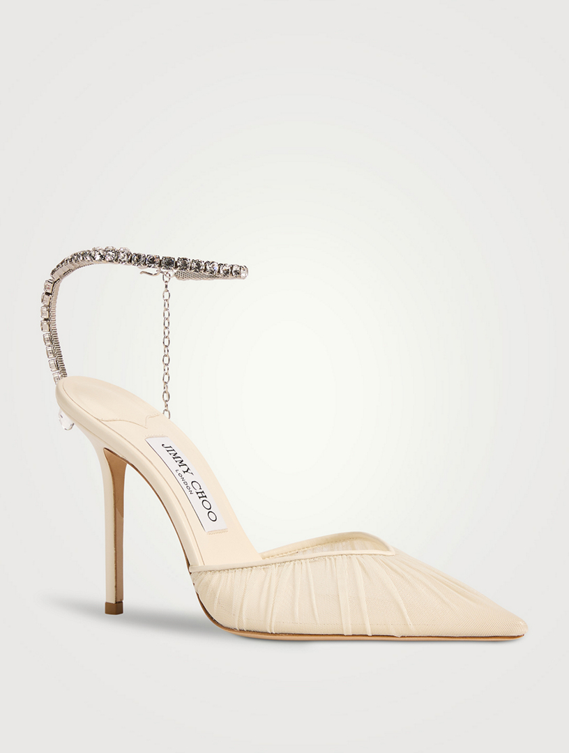 JIMMY CHOO Saeda Tulle Pumps With Crystal Ankle Strap | Holt
