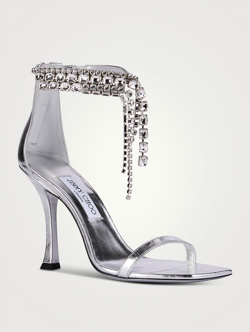 JIMMY CHOO Verity Metallic Leather Sandals With Crystal Cuff