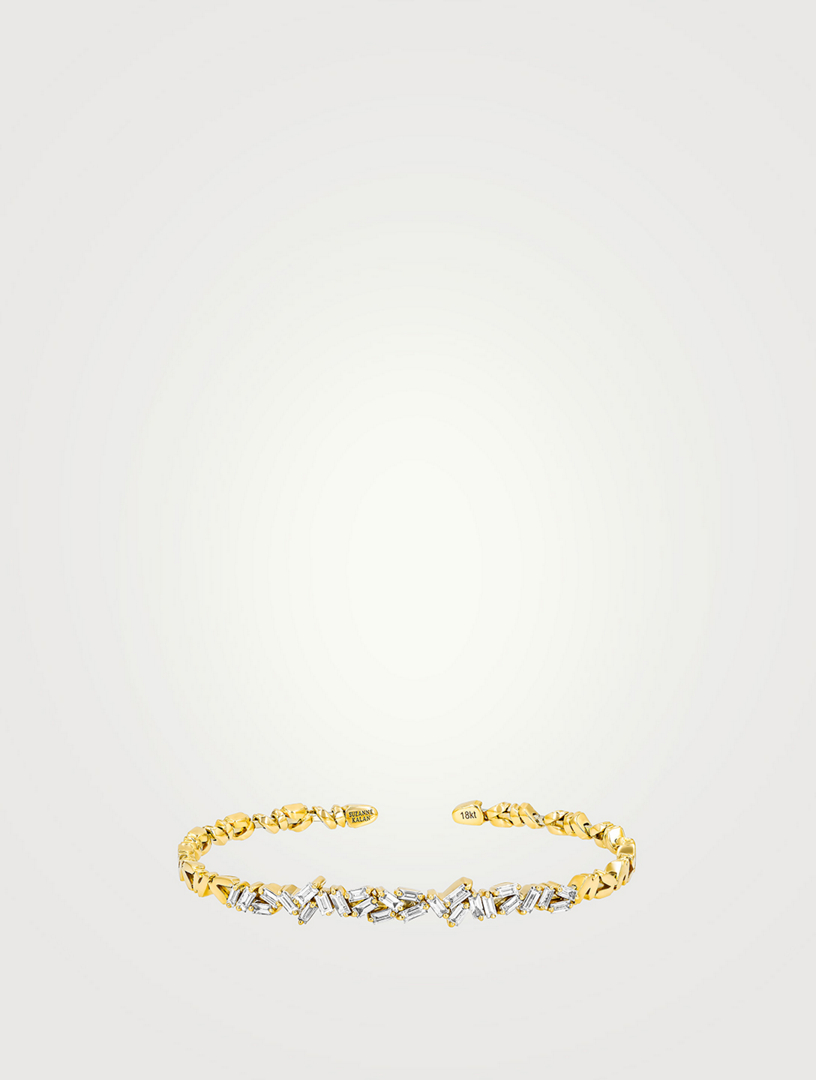 18K Gold Classic Diamond Cluster Bangle Bracelet