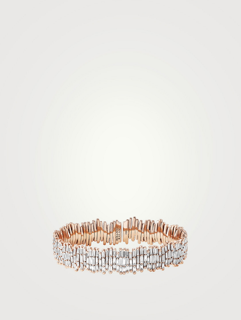 18K Rose Gold Classic Full Diamond Baguette Milli Bangle Bracelet