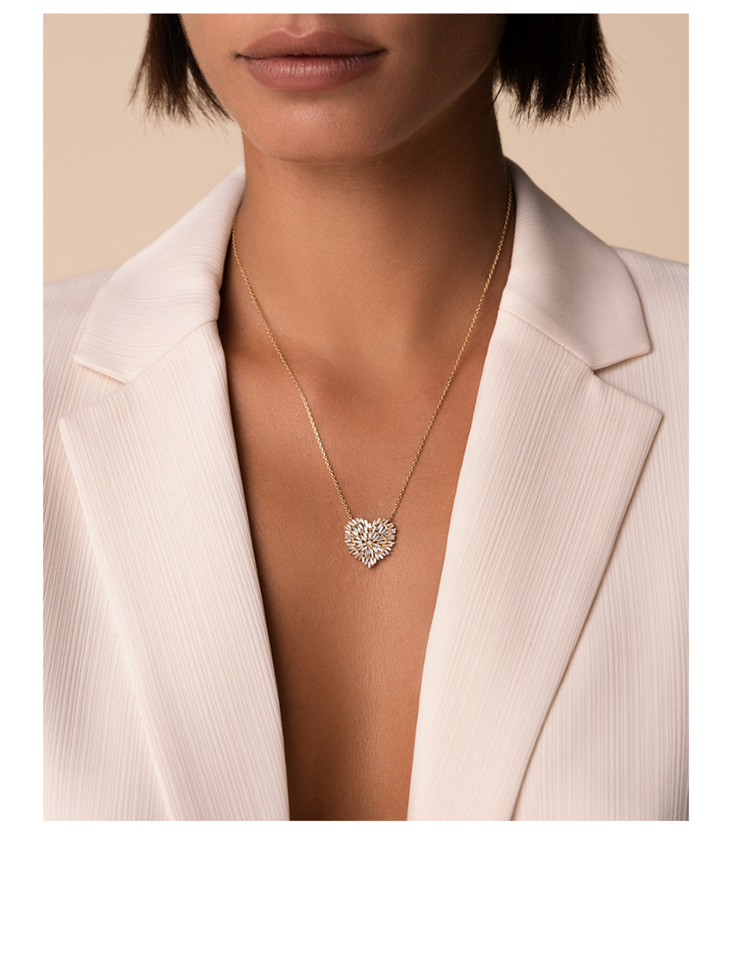 18K Gold Classic Diamond Medium Heart Pendant Necklace