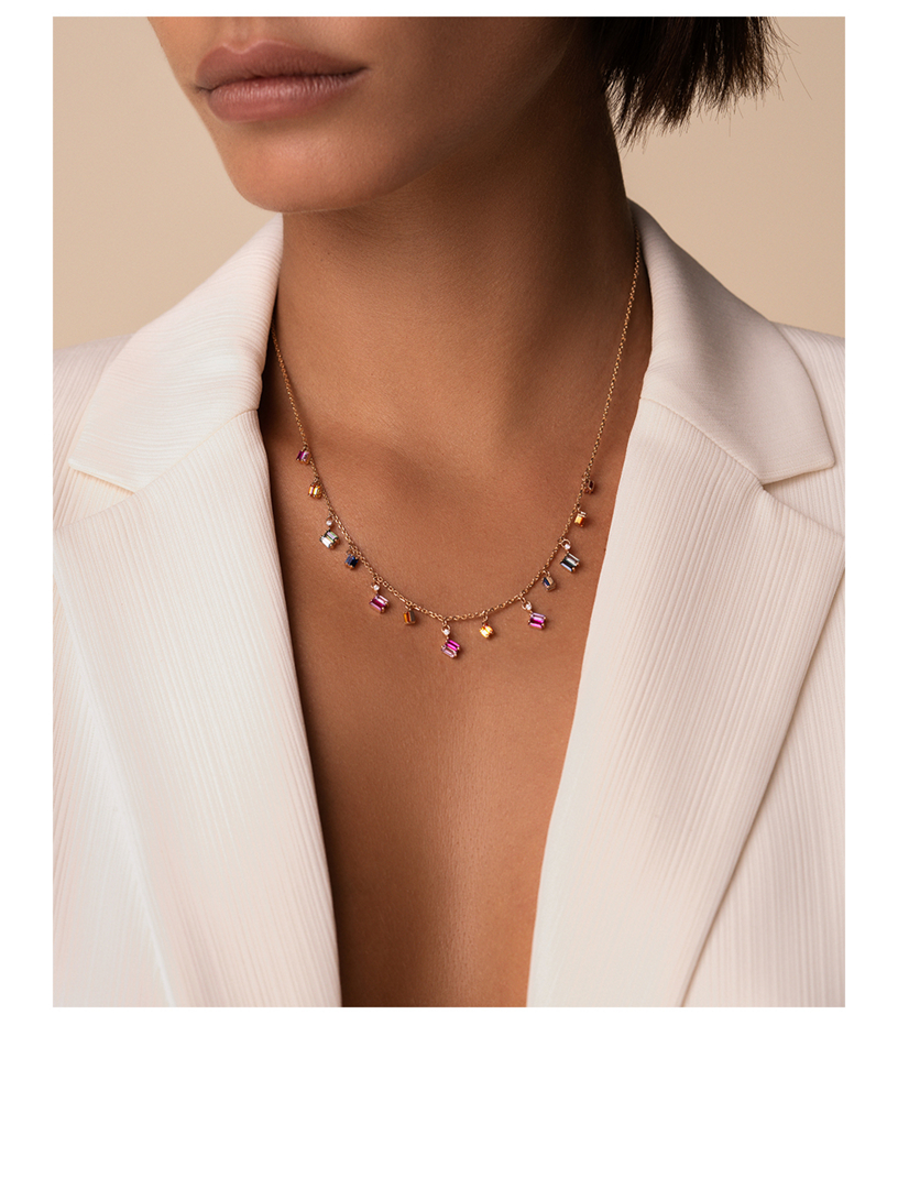SUZANNE KALAN 18K Rose Gold Bold Rainbow Sapphire Cascade Necklace
