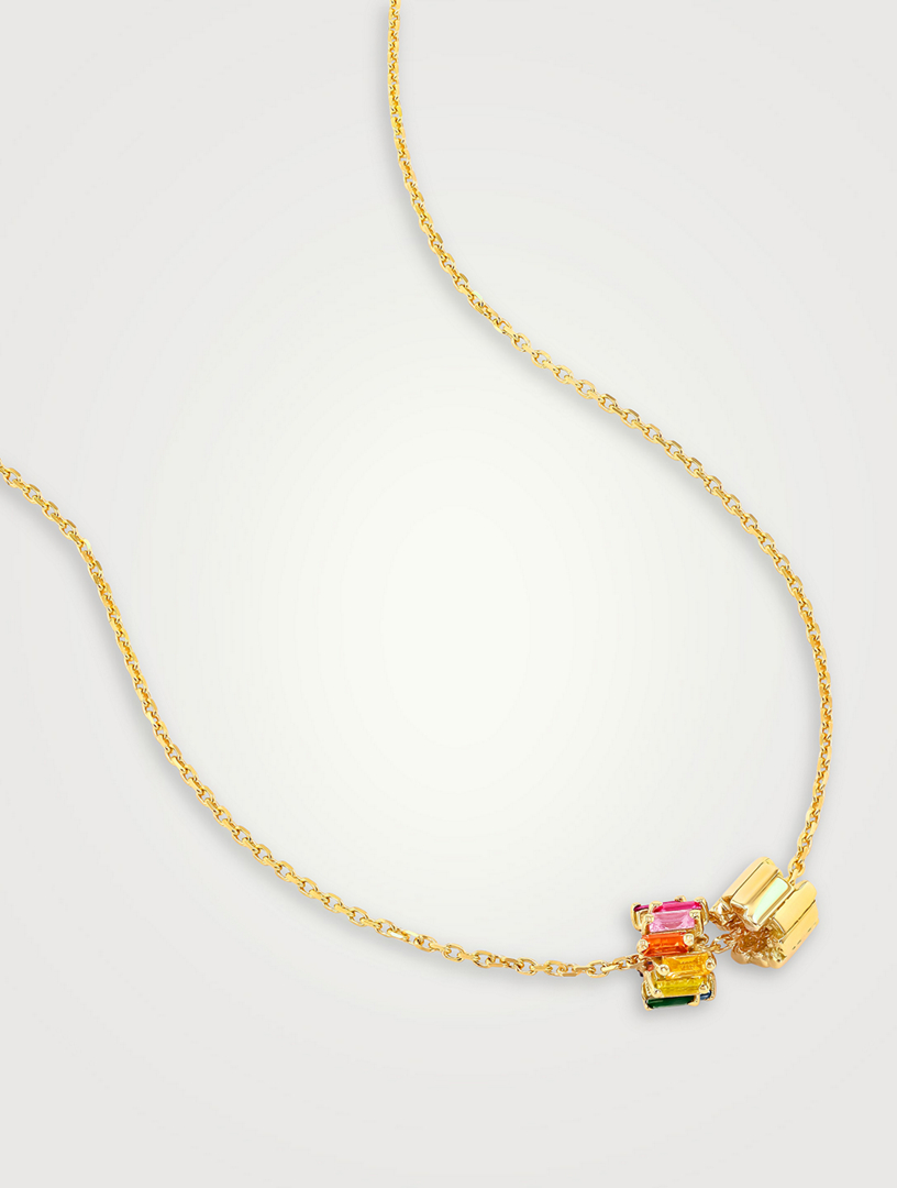 18K Gold Infinite Rainbow Sapphire Rondelle Pendant Necklace