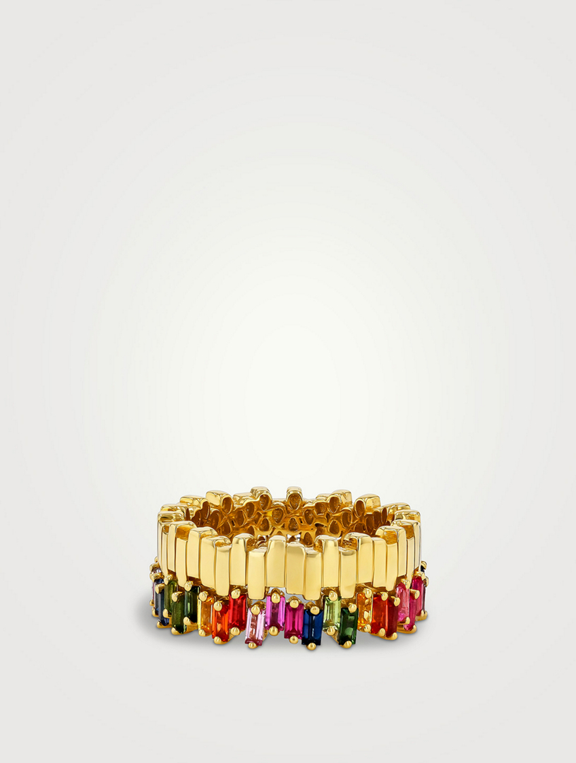 Golden Age 18K Gold Midi Stacker Rainbow Sapphire Eternity Band