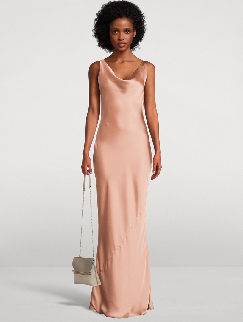 norma kamali maria cowl-neck satin midi dress SLIP MARIA DRESS BELOW KNEE  Vintage Green  Norma Kamali