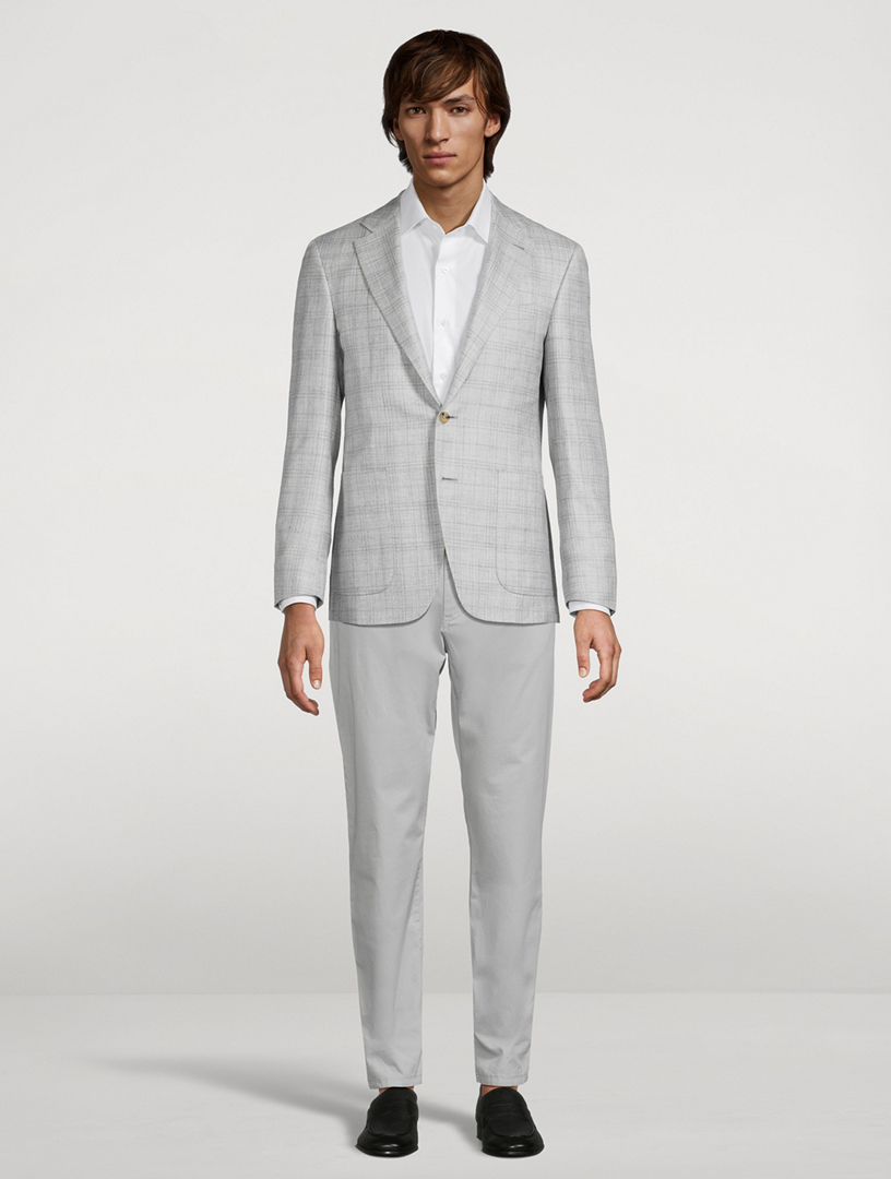 Windowpane Single-Breasted Jacket