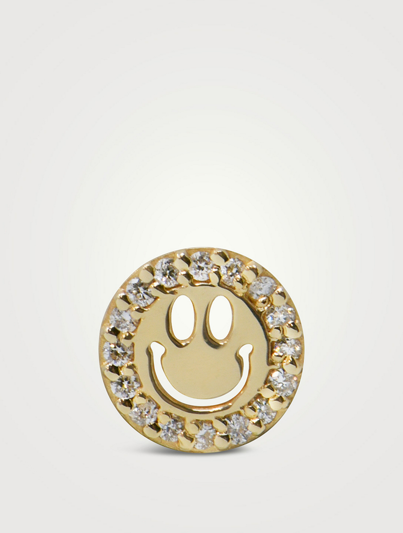 Jac+Jo Icon 14K Gold Happy Face Stud Earring With Pavé Diamonds