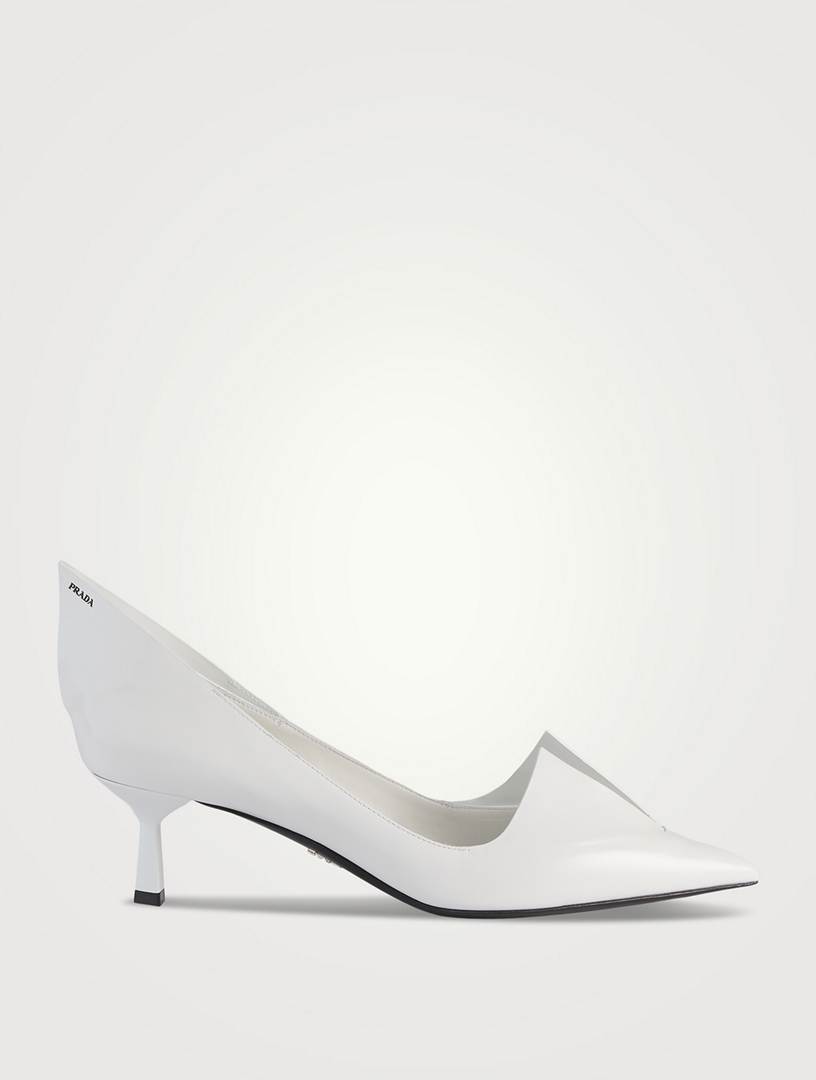 【K】PRADA Leather Low Heels Prada Textured-Leather Low Heel Pumps in Metallic — UFO No More