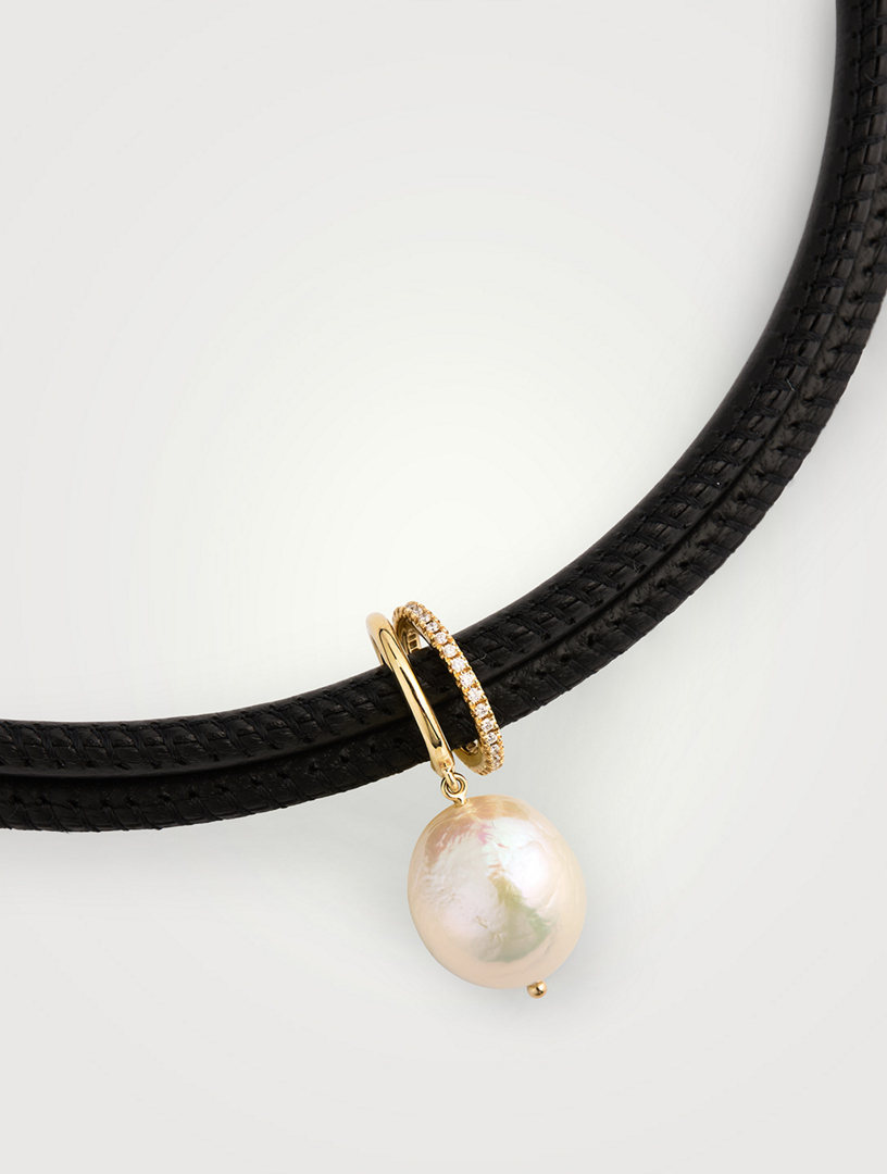 Sea Of Beauty Leather Necklace With Pearl And ct Diamond Slider