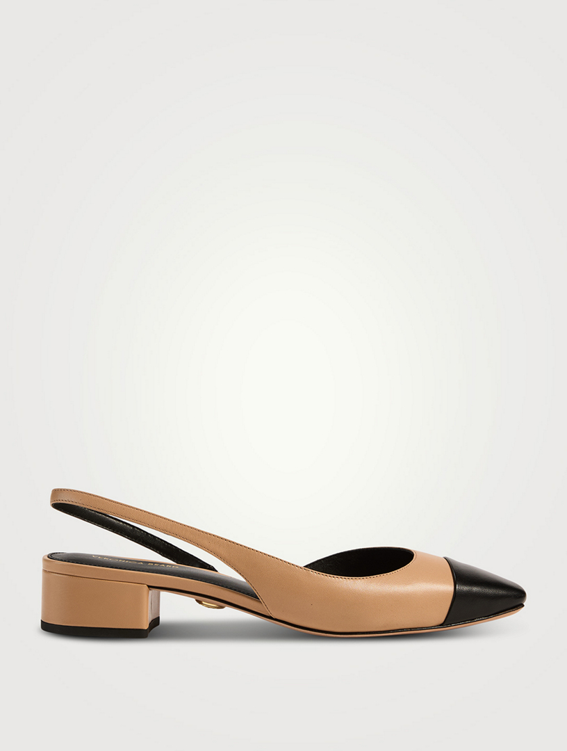 Cecile Leather Cap-Toe Slingback Pumps