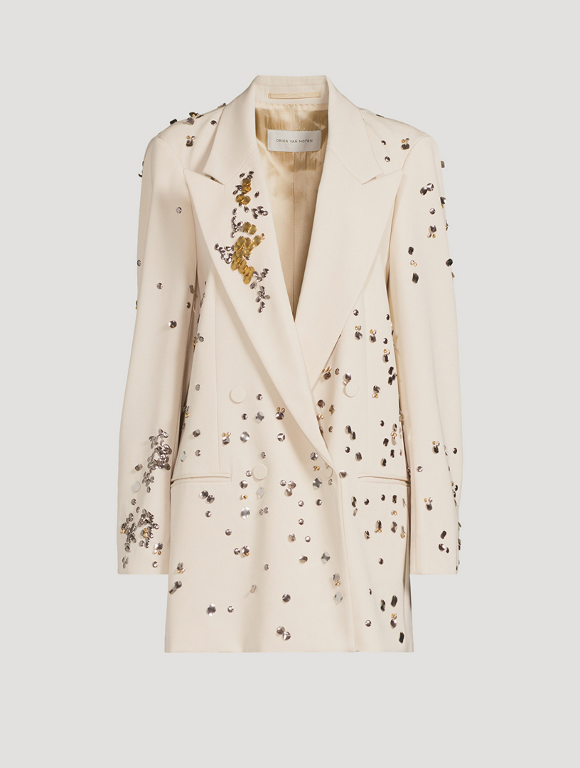 DRIES VAN NOTEN Blink Embellished Double-Breasted Wool Blazer
