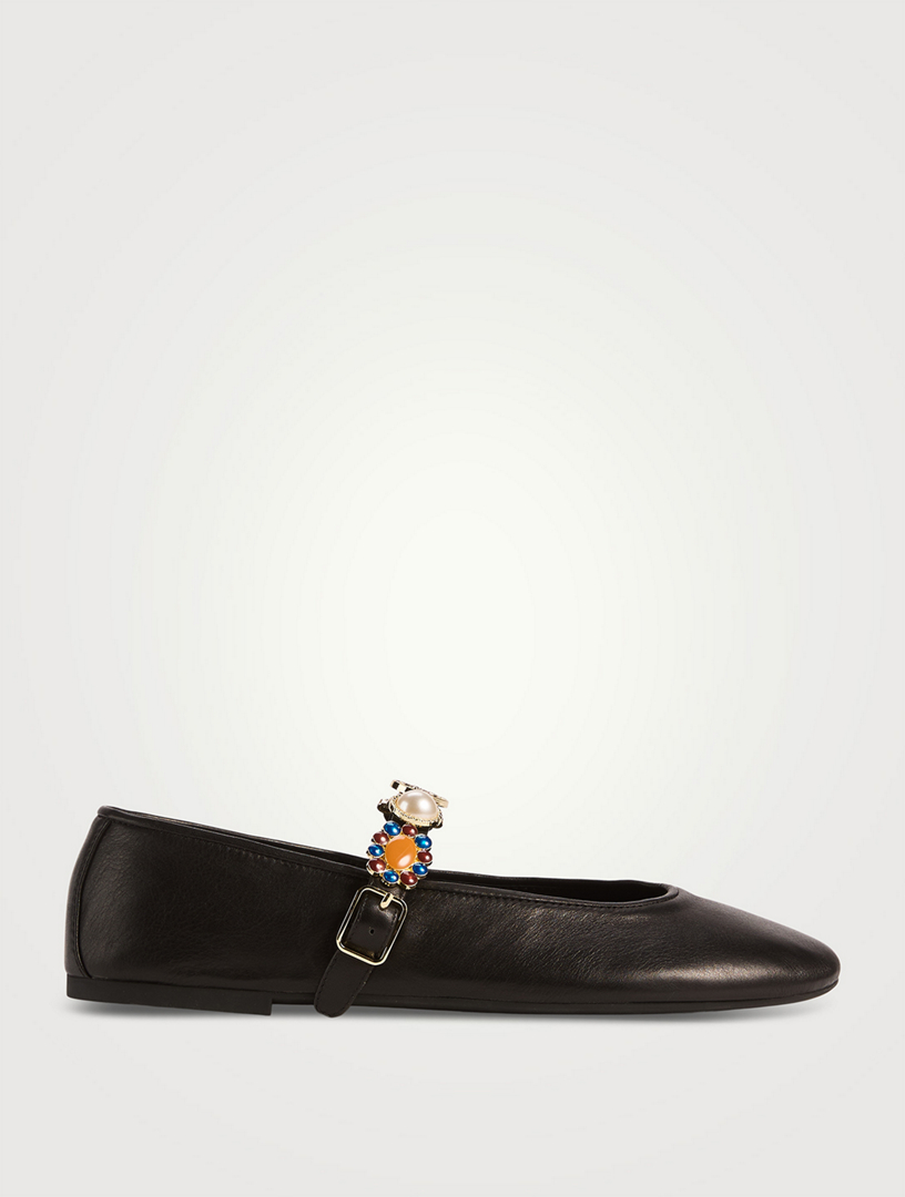 Amarissa Embellished Leather Mary Jane Ballet Flats