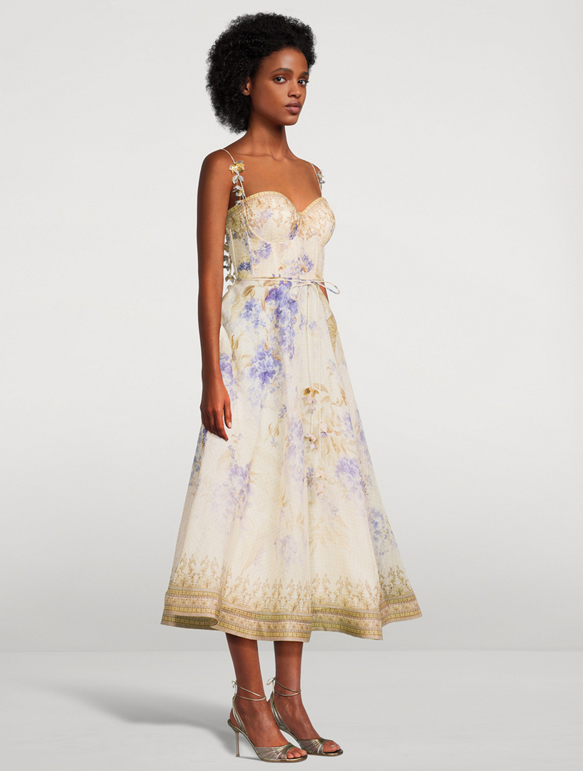 【Zimmermann】DAWNING PICNIC DRESS コルセット ミディ Dawning Picnic Dress Lilac Floral Online | Zimmermann