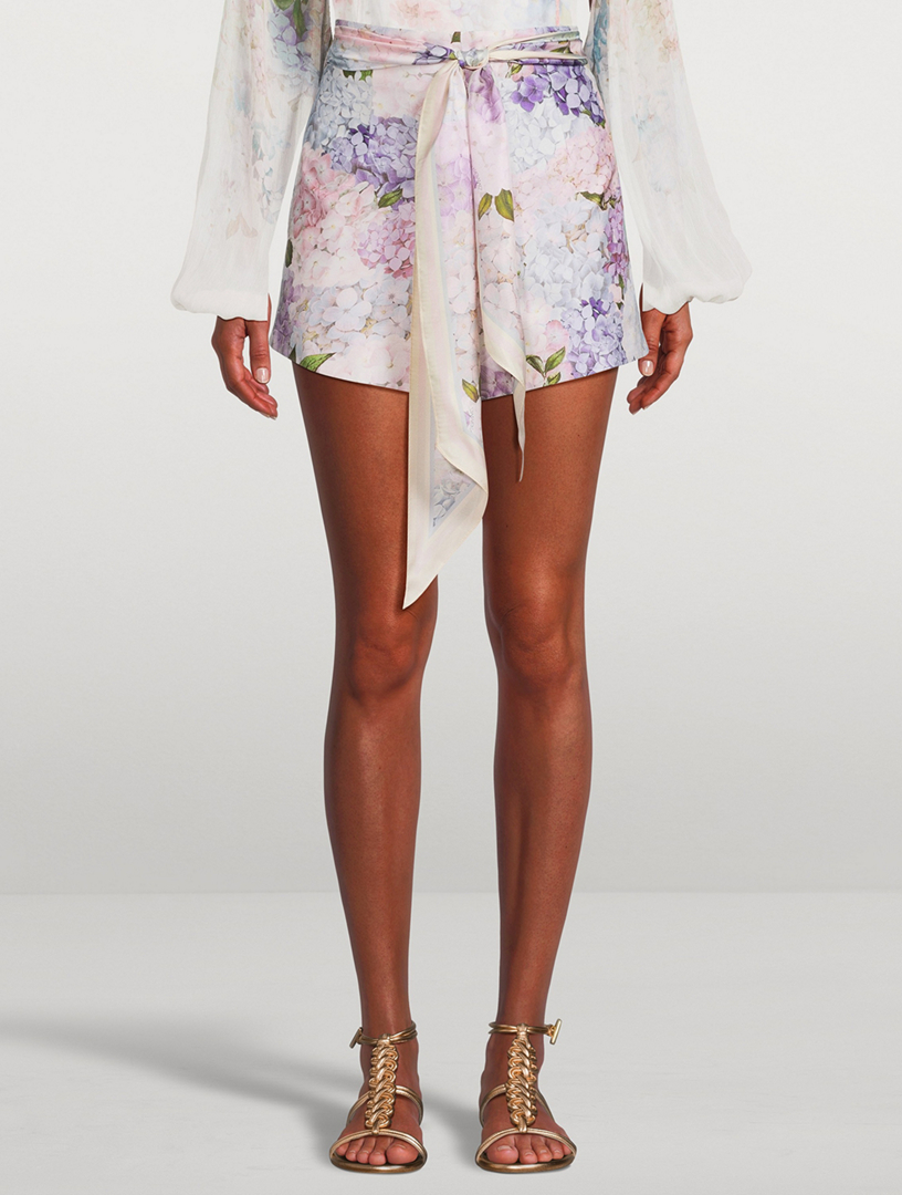 ZIMMERMANN Dawning Belted Shorts In Floral Print | Holt Renfrew