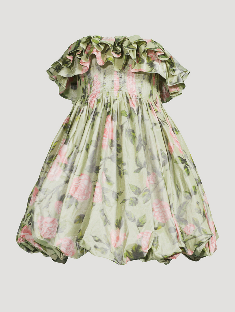 Strapless Silk Mini Dress English Rose Chine Print