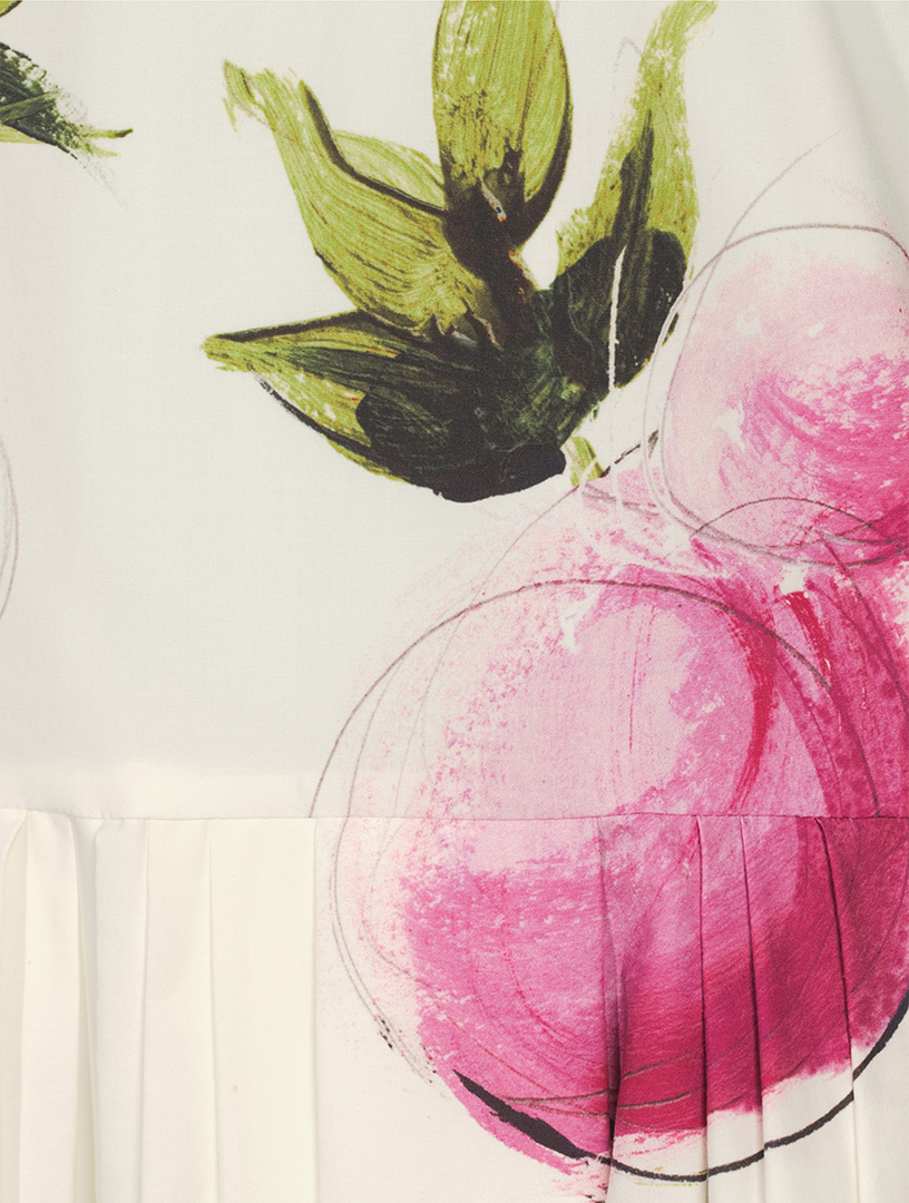 Poplin Midi Dress Painted Roses Print