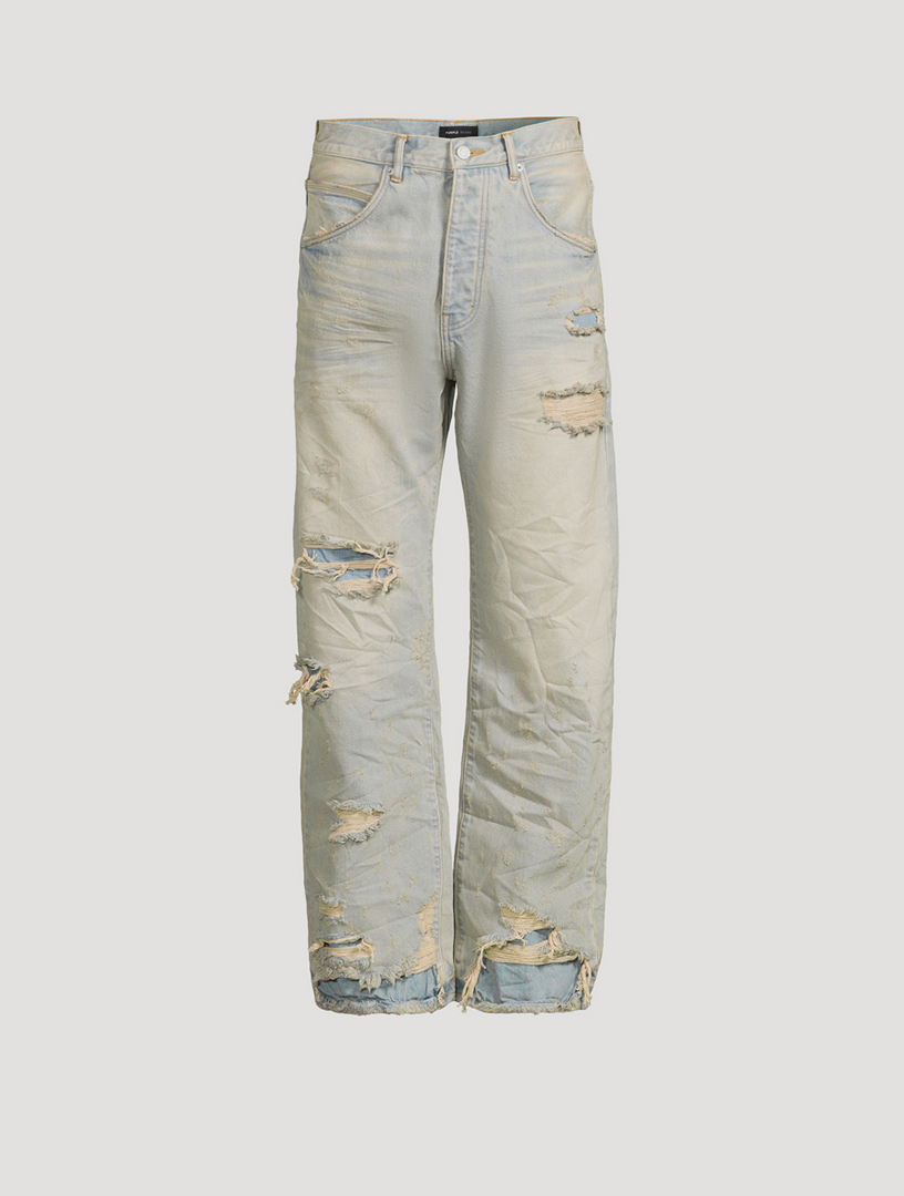 P018 Verditer Destroyed Baggy Jeans