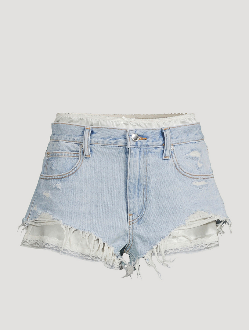 ALEXANDERWANG.T Layered Denim Shorts With Silk Boxers | Holt Renfrew