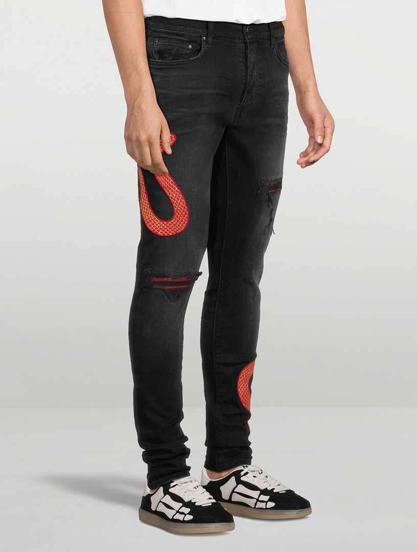 Distressed Jeans Amiri Snake Patch Jeans Amiri Snake Patch Jean In