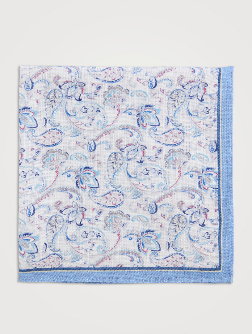 Linen Pocket Square In Paisley Print