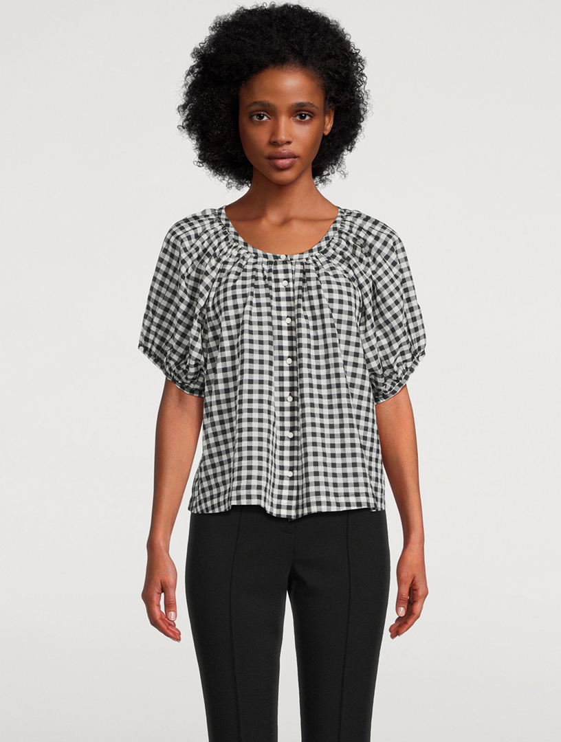 DOEN June Puff-Sleeve Shirt In Gingham Print | Holt Renfrew