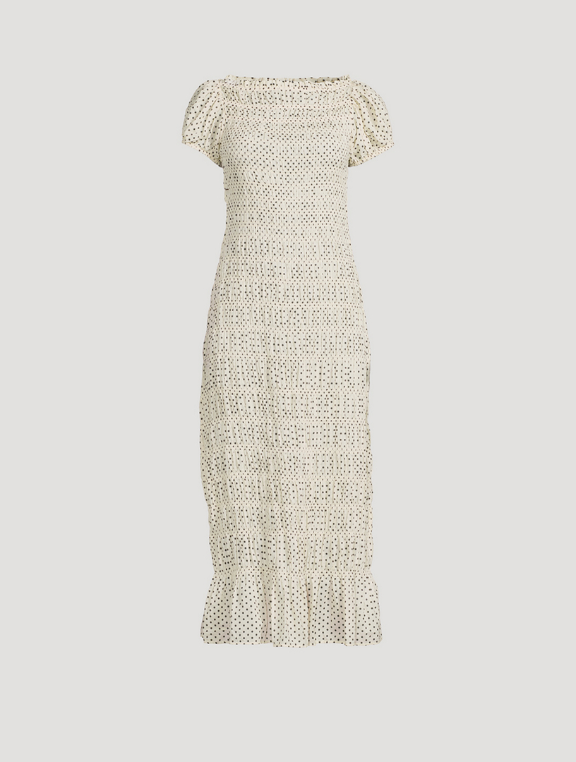 Georgene Smocked Midi Dress In Polka Dot Print