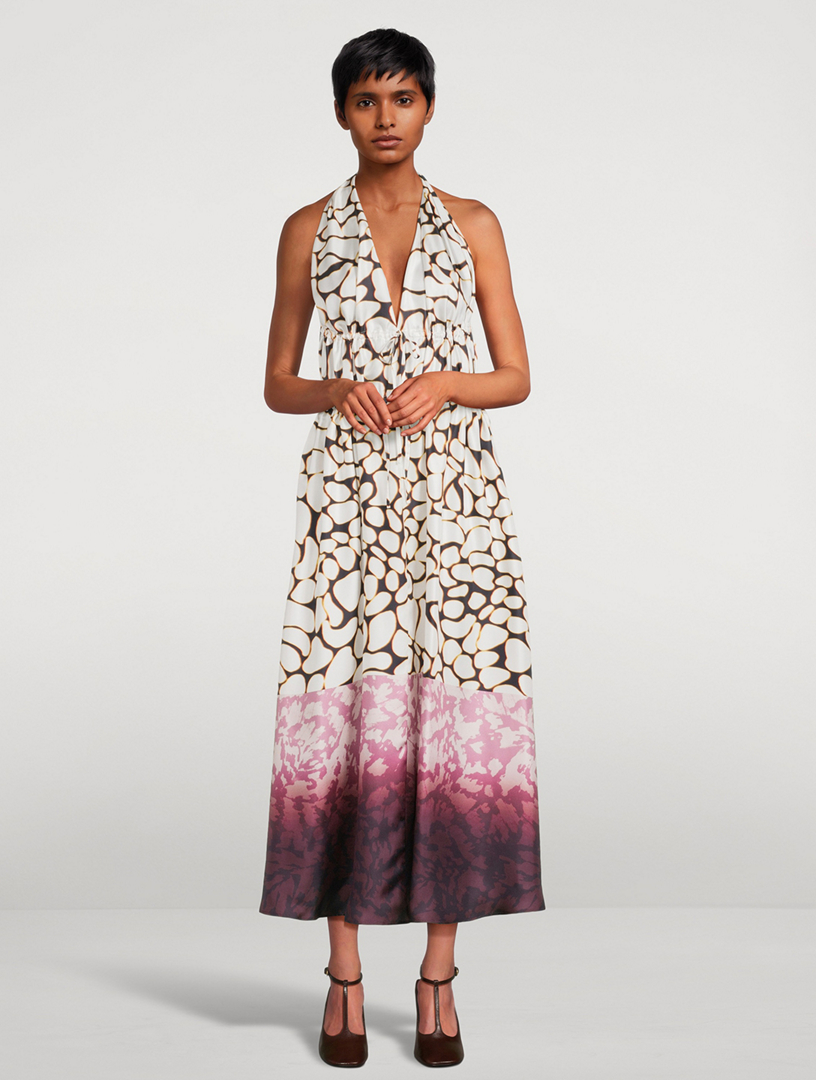 DRIES VAN NOTEN Deana Mixed-Print Poplin Halter Dress | Holt Renfrew