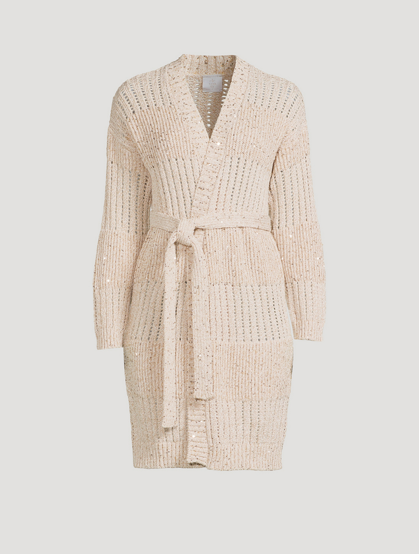 Belted Sequin Knit Cardigan