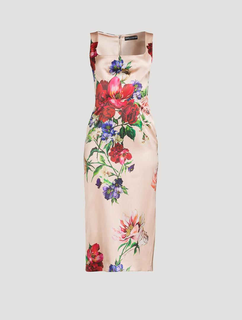 Satin Midi Dress In Floral Print