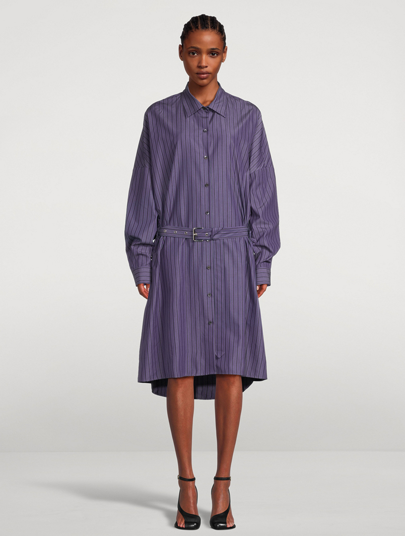 DRIES VAN NOTEN Dindi Belted Poplin Shirt Dress In Stripe