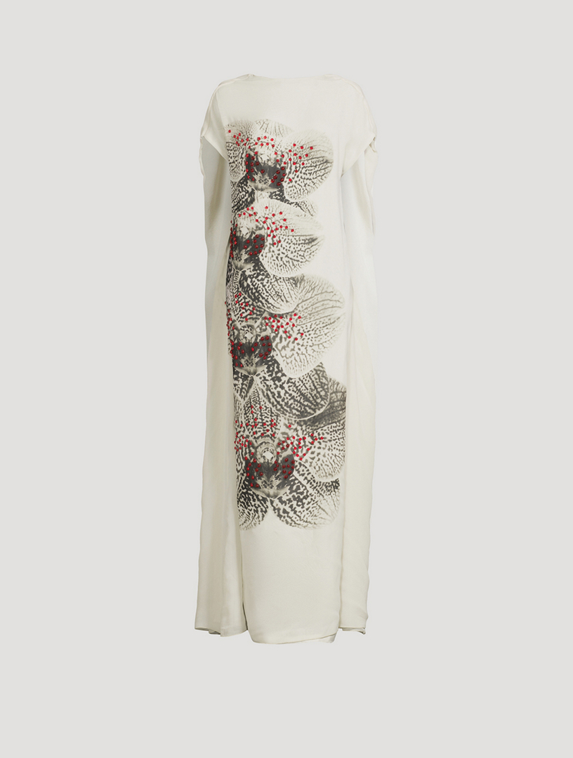 Diria Silk Caftan In Orchid Print