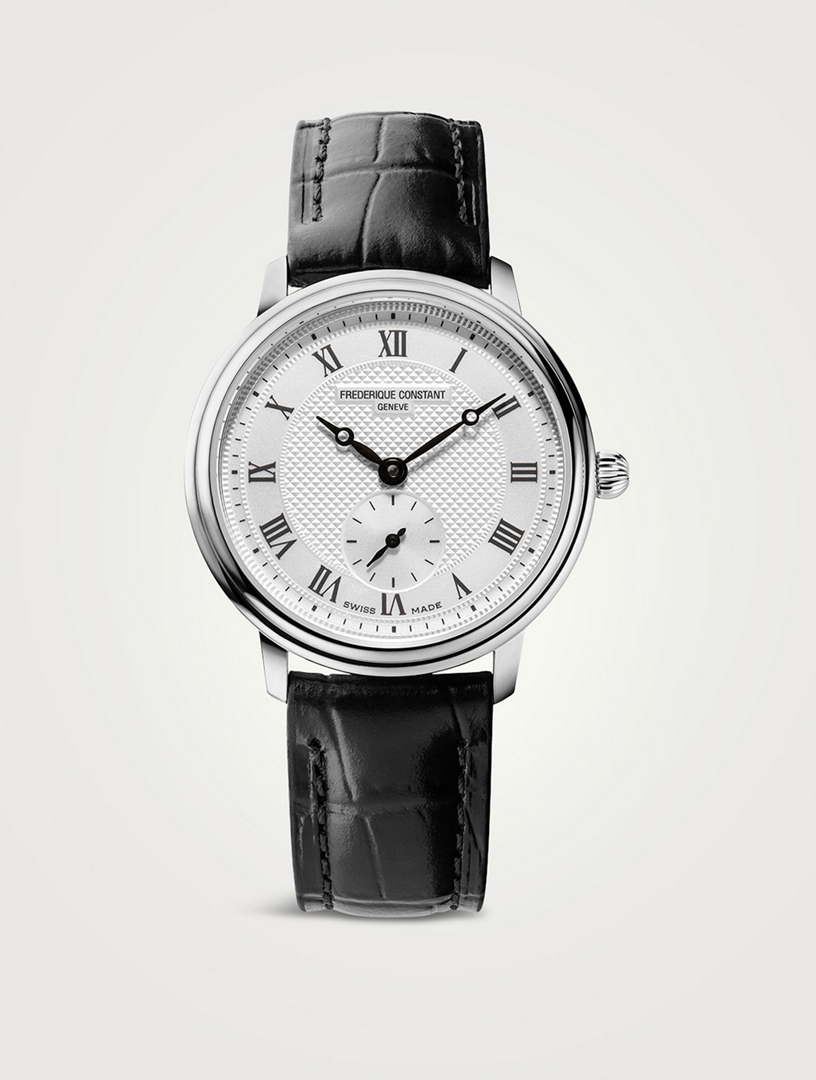 Slimline Small Seconds Stainless Steel Croc-Embossed Leather Strap Watch