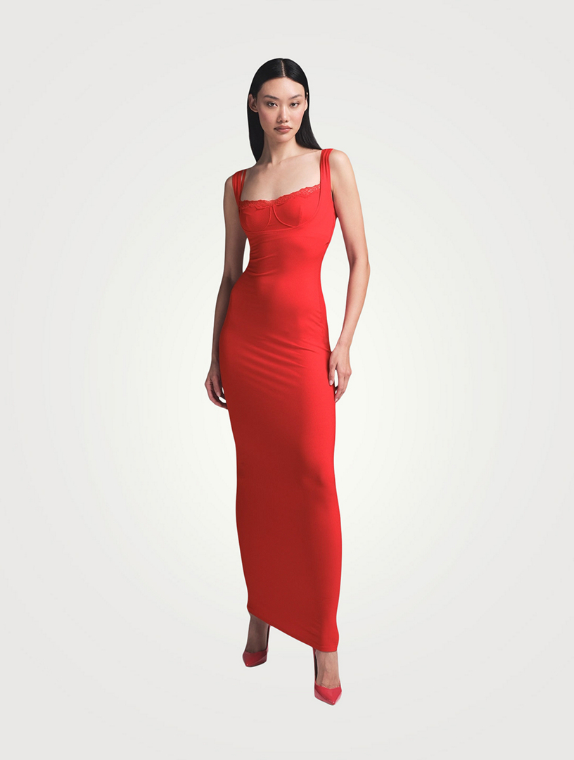 long dress with bralette skims SKIMS Soft Lounge Lace Long Dress With Bralette