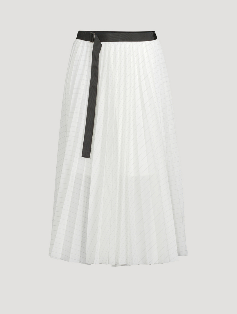 Pleated Organza Midi Skirt In Stripe Print