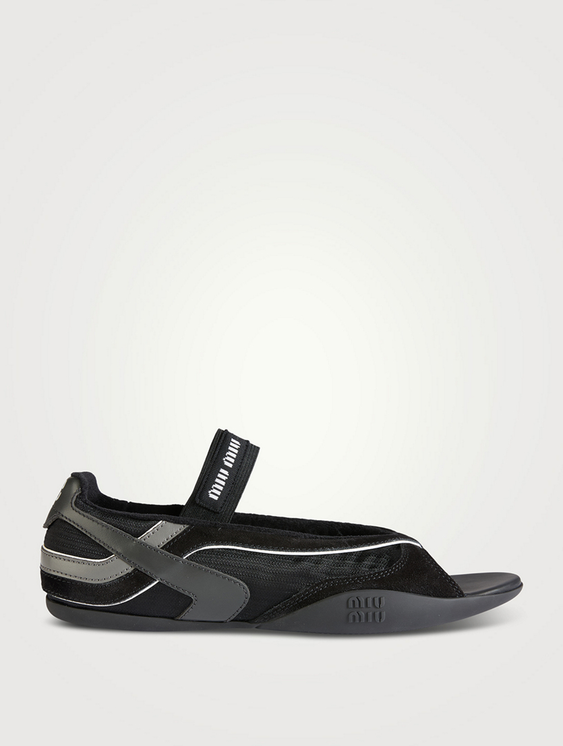MiuMiu Gymnasium Thong Ballerinas トング バレリーナ ロゴ Miu Miu: Women's Gymnasium Thong Ballerinas (Black