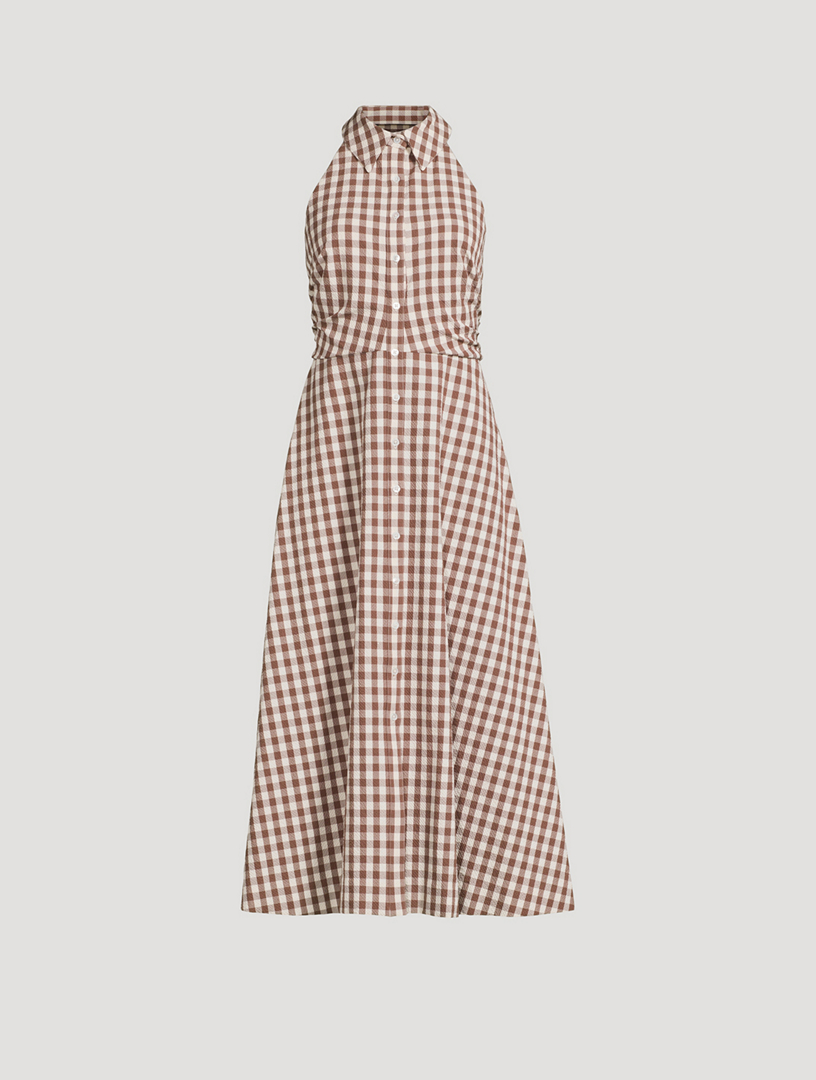 Mackey Halter Shirt Dress In Gingham Print